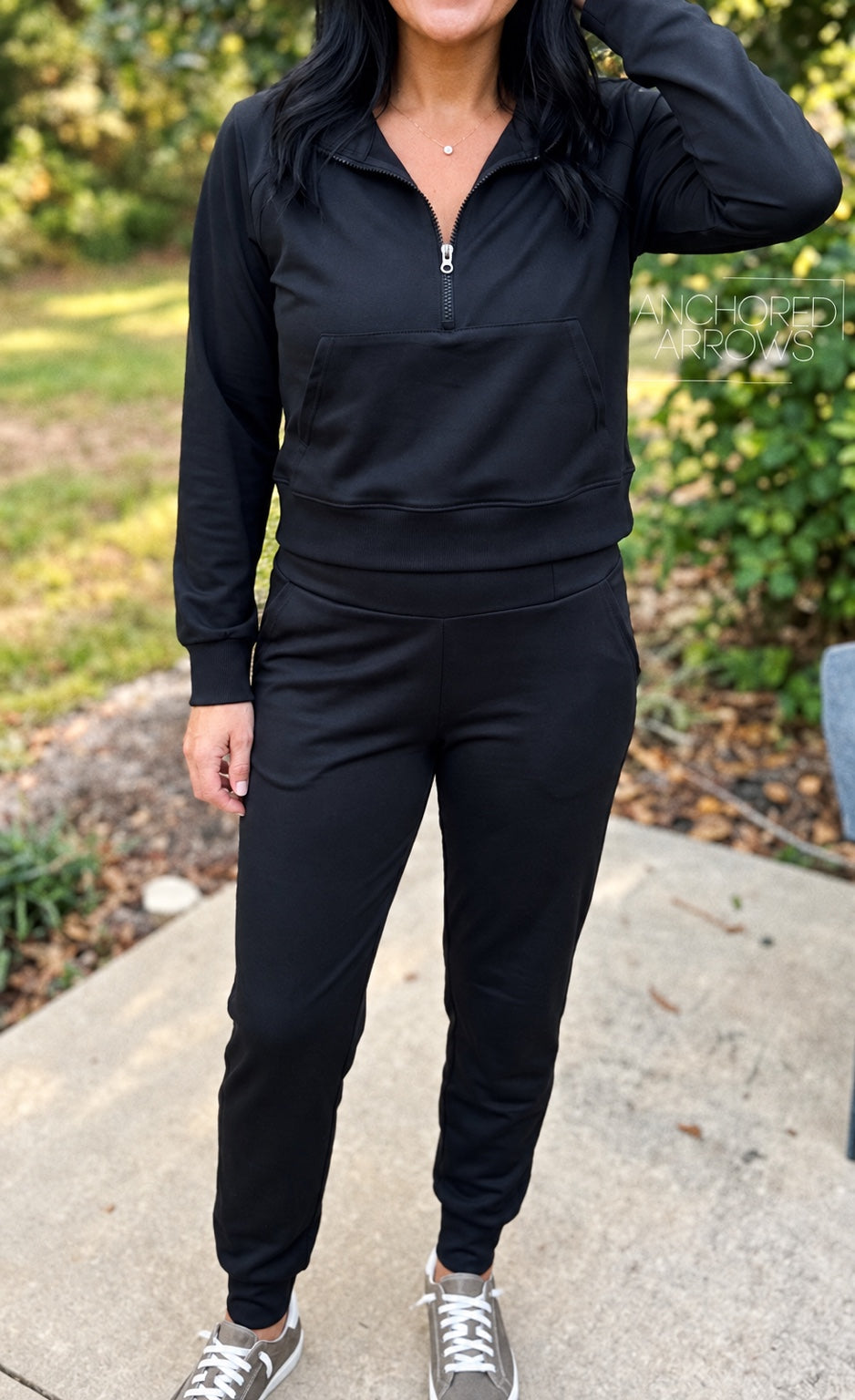 Everyday Ease black joggers and quarter zip jacket
