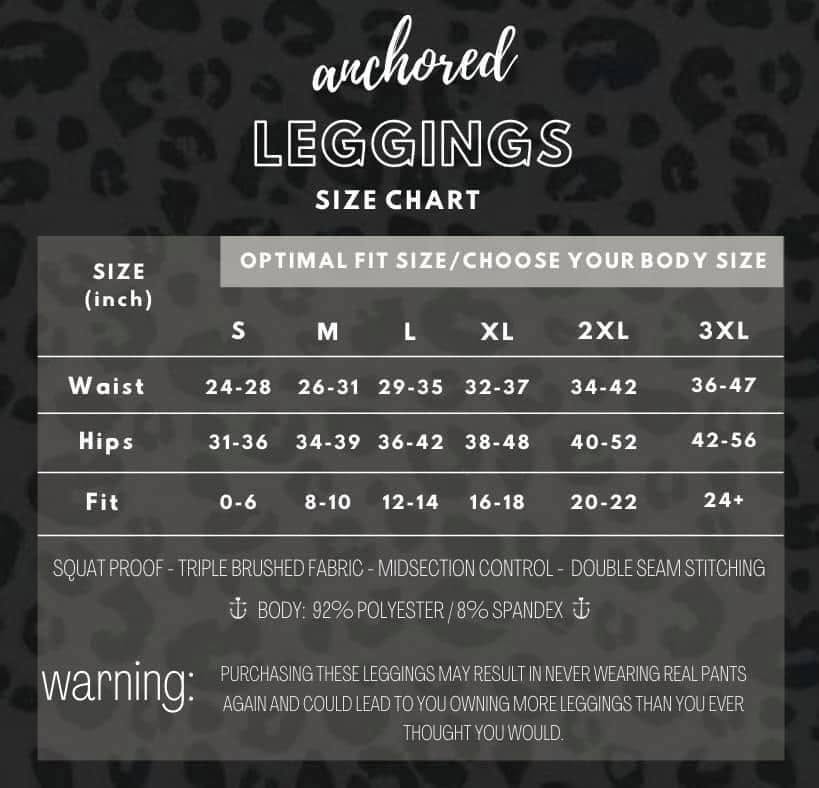Anchored Leggings size chart
