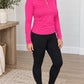 Anchored Arrows black fleece leggings styled with pink quarter zip