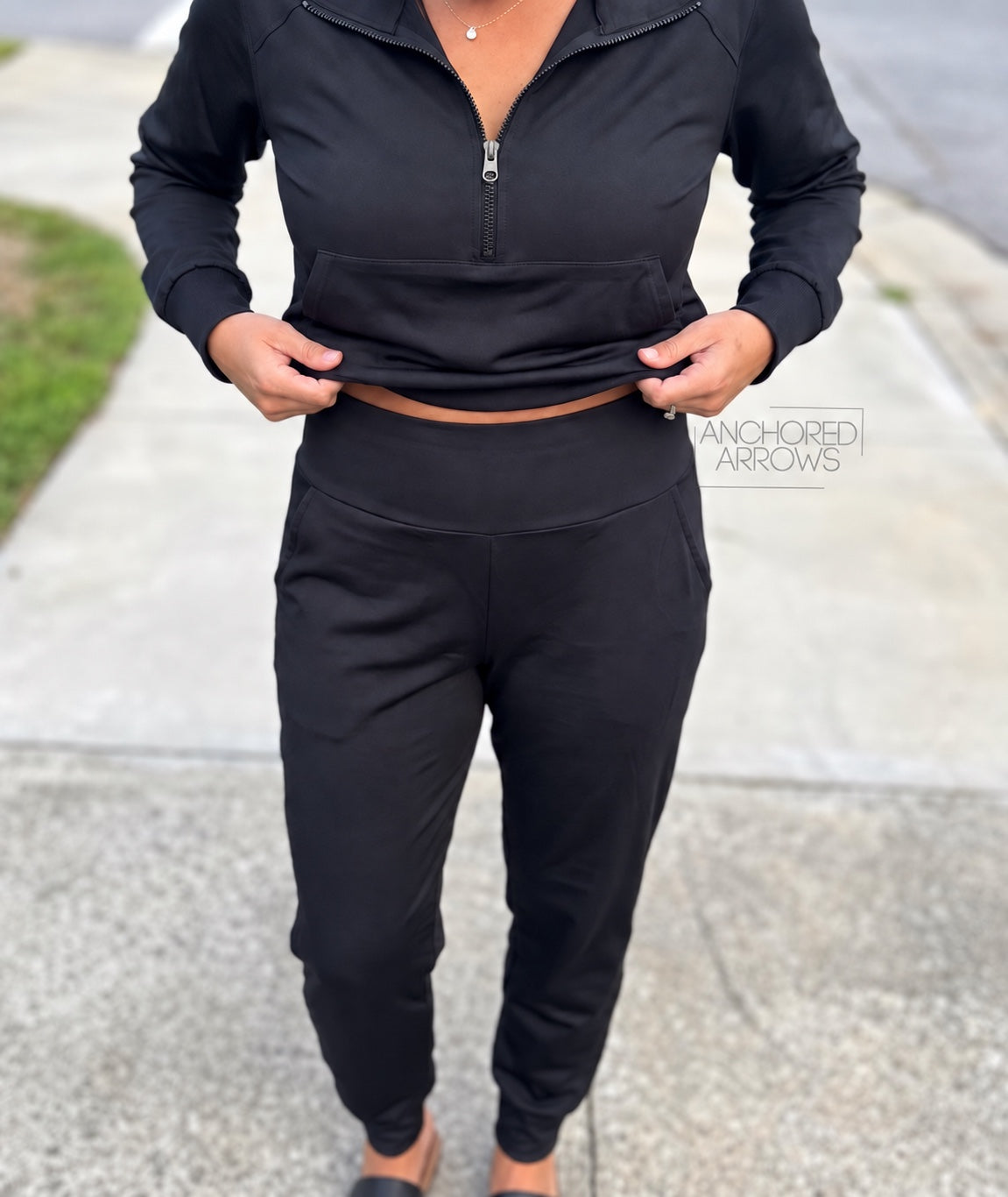 Everyday Ease black joggers and quarter zip jacket