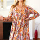 Babydoll Floral Knee Length Dress with Pockets in Taupe Rust