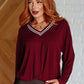 All Out Comfort V-Neck Pullover in Red Merlot