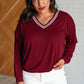 All Out Comfort V-Neck Pullover in Red Merlot