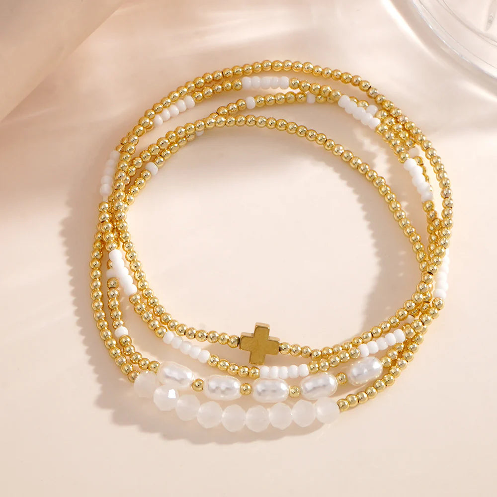 Beaded Cross Bracelet Stack