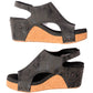 Carley Wedge Sandals in Black Metallic