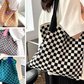 Checkered Crochet Knitted Canvas Commuter Bag