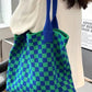 Checkered Crochet Knitted Canvas Commuter Bag