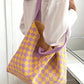 Checkered Crochet Knitted Canvas Commuter Bag