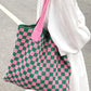 Checkered Crochet Knitted Canvas Commuter Bag
