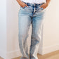 Dory High Waist Mineral Wash Raw Hem Wide Leg Jeans