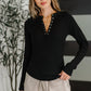 Effortless Edge Knit Henley Top in Black