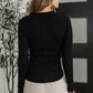 Effortless Edge Knit Henley Top in Black