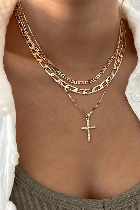 Gold Cross Stacked Chain Necklace