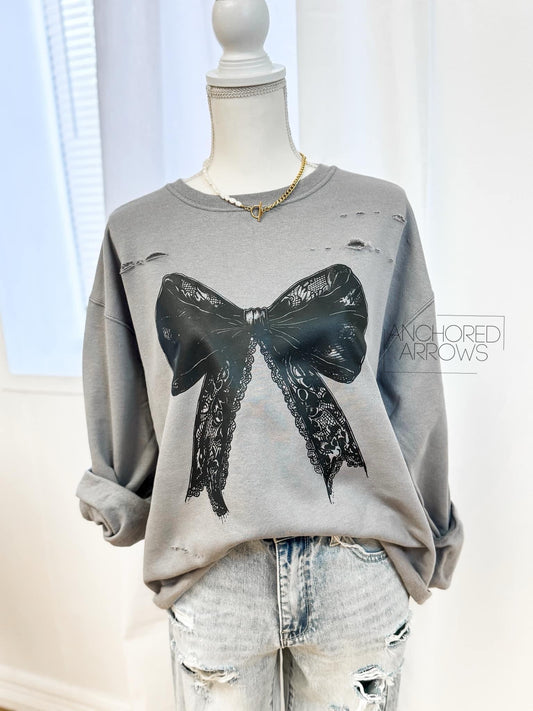 Distressed Bow Sweatshirt