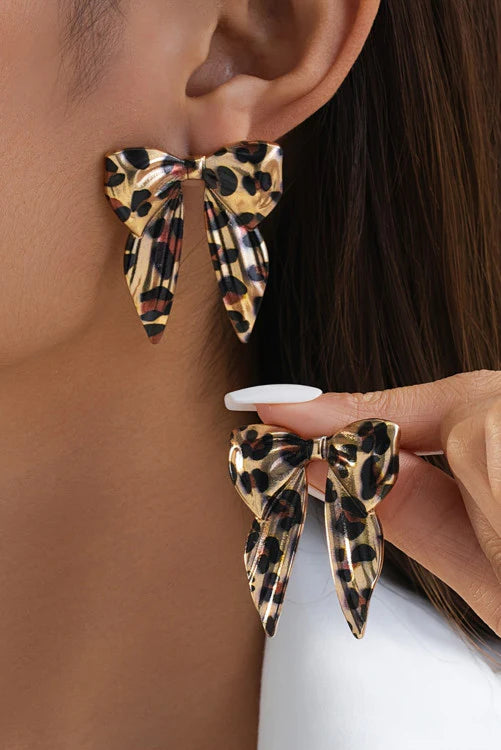 Gold Leopard Bow Shape Earrings
