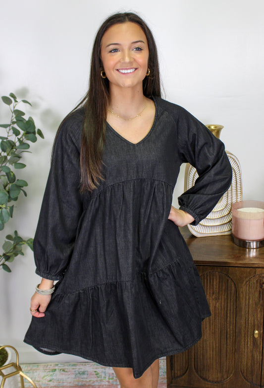 Black Ruffle Tiered Dress RTS