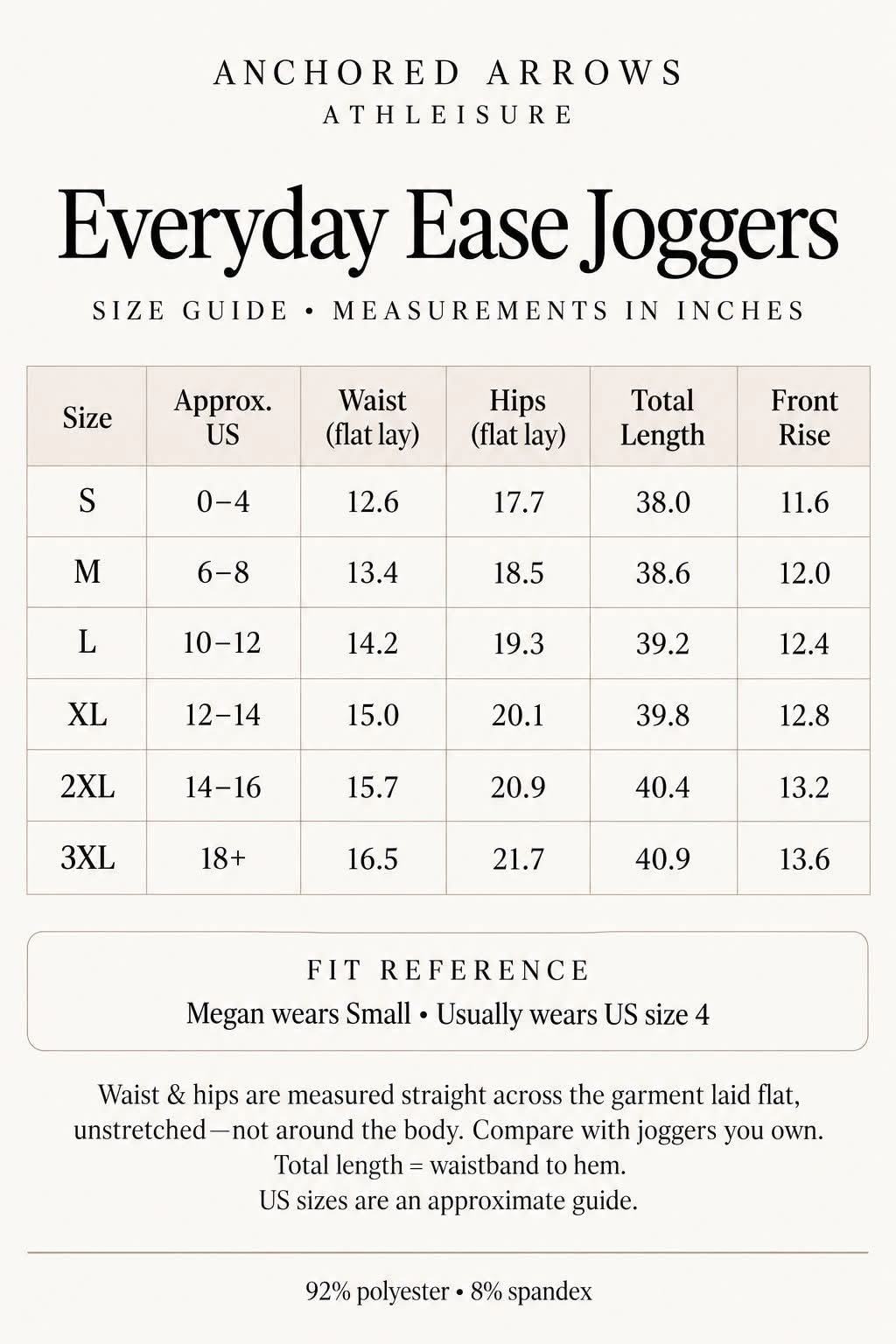 Everyday Ease joggers size chart