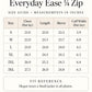 Everyday Ease quarter zip jacket size chart