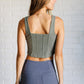 It's All About the Balance Twill Square Neck Crop Top in Dusty Olive