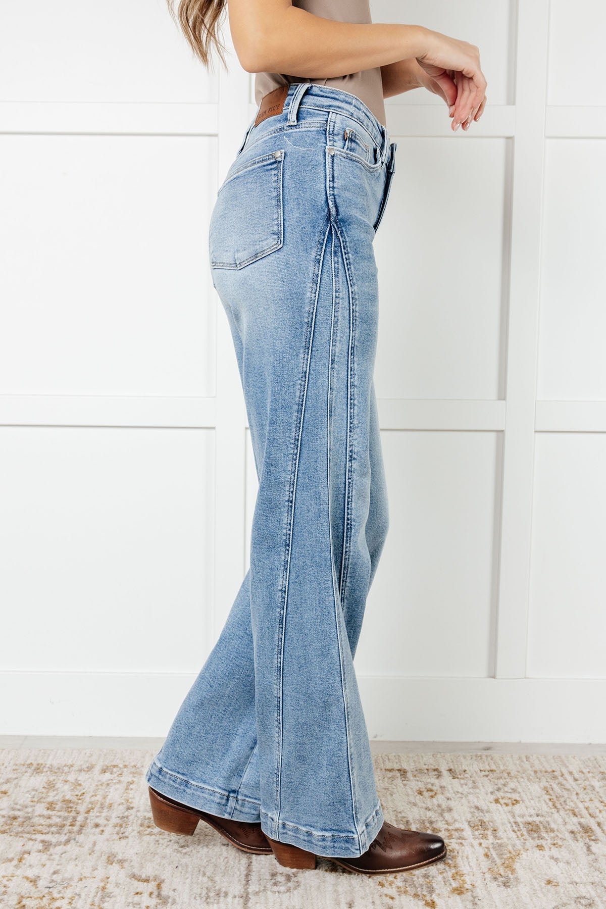 Melia High Rise Side Seam Detail Wide Leg Jeans