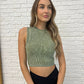 Over and Out Cropped Ribbed Tank in Ash Olive