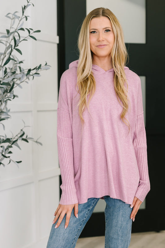 Running Late Hooded Long Sleeve in Mauve