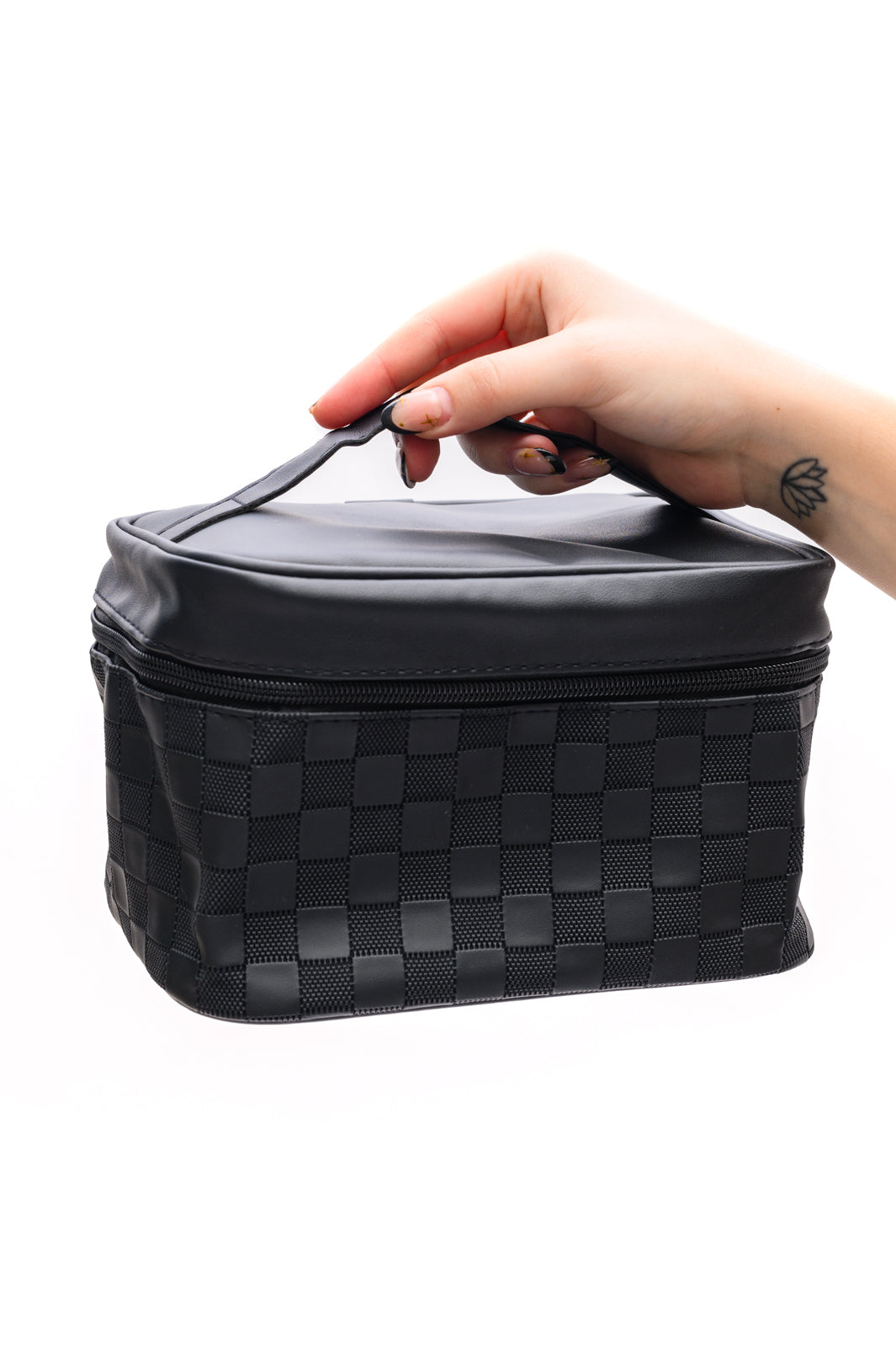 Subtly Checked Cosmetic Bags set of 4 in Black