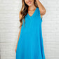 The Power I Hold V-Neck Ribbed Knit Dress in Aqua Glow