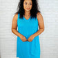 The Power I Hold V-Neck Ribbed Knit Dress in Aqua Glow