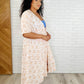 Tropical Print Gauze Kimono with Elastic Waist Tie in Milk Tea