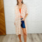 Tropical Print Gauze Kimono with Elastic Waist Tie in Milk Tea
