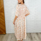 Tropical Print Gauze Kimono with Elastic Waist Tie in Milk Tea