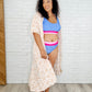 Tropical Print Gauze Kimono with Elastic Waist Tie in Milk Tea