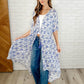 Tropical Print Gauze Kimono with Elastic Waist Tie in Periwinkle