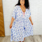Tropical Print Gauze Kimono with Elastic Waist Tie in Periwinkle