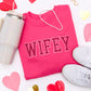 Embroidered Wifey Glitter Sweatshirt in Four Colors