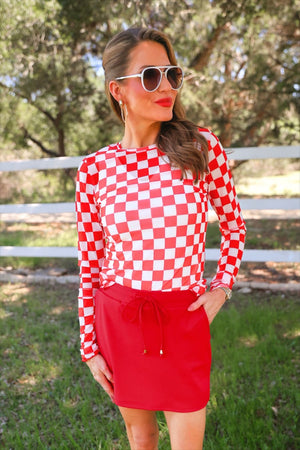 Alyssa Mesh Top — Red Checkered