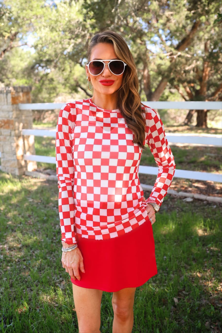 Alyssa Mesh Top — Red Checkered