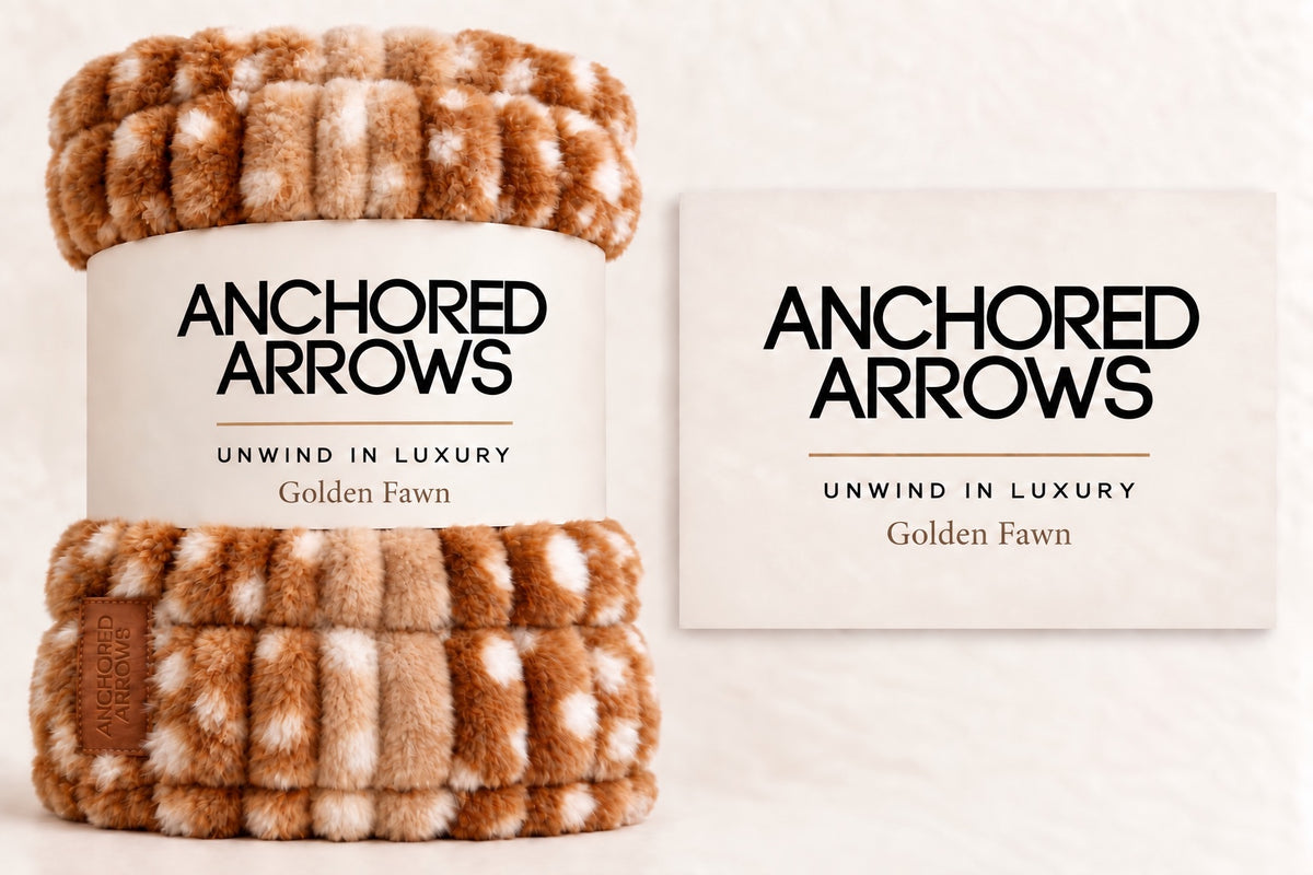 Golden Fawn blanket rolled with Anchored Arrows sleeve