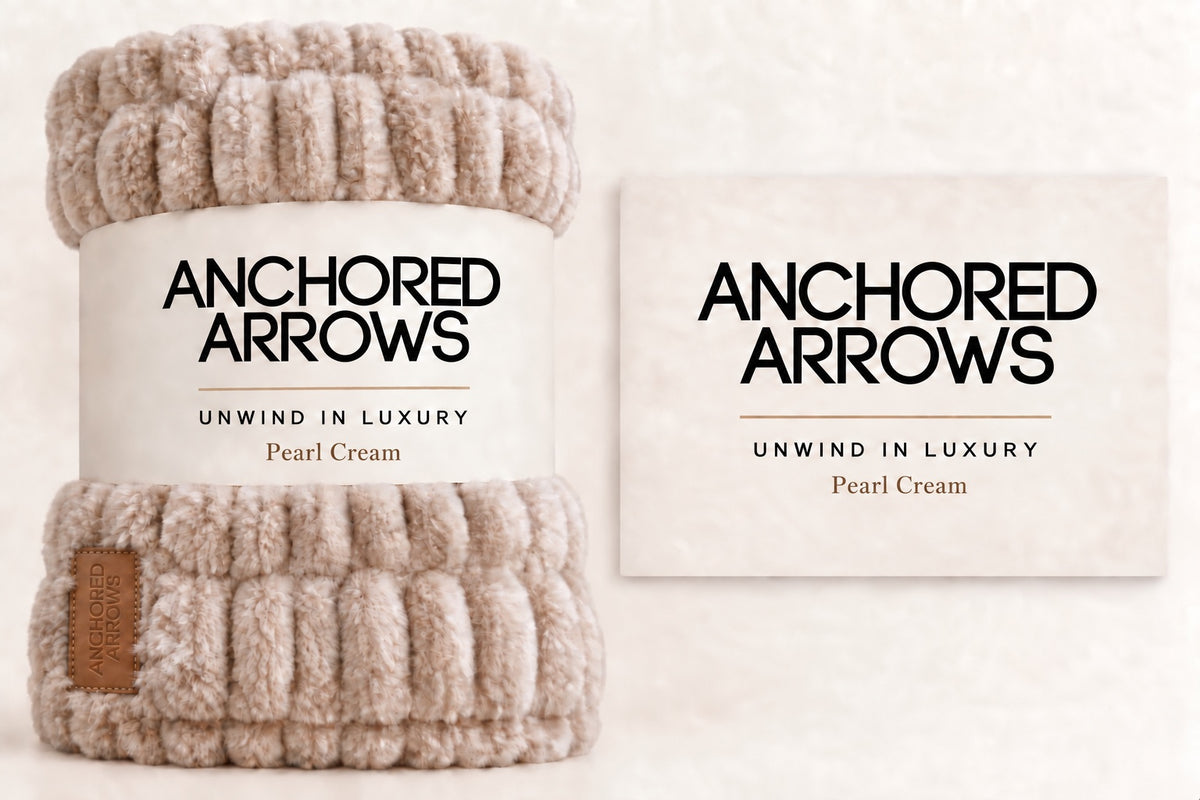 Pearl Cream blanket rolled with Anchored Arrows sleeve