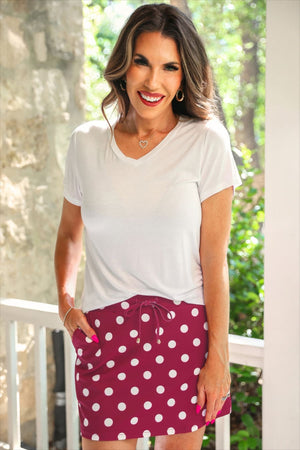 Burgundy Polka Dot Skort