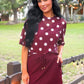 Emma Mesh Tee — Burgundy Polka Dot
