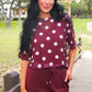 Emma Mesh Tee — Burgundy Polka Dot