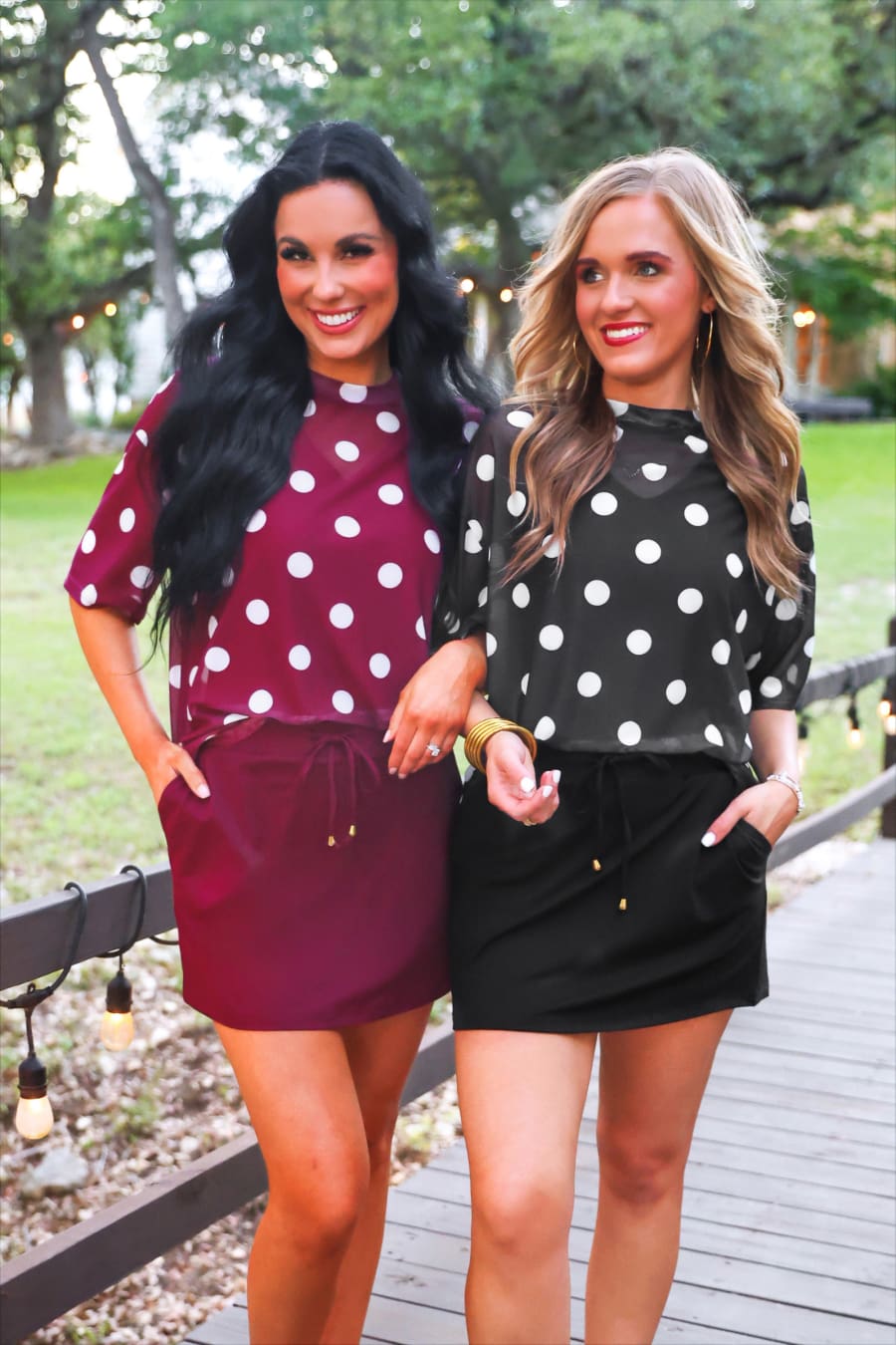 Emma Mesh Tee — Burgundy Polka Dot