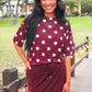 Emma Mesh Tee — Burgundy Polka Dot