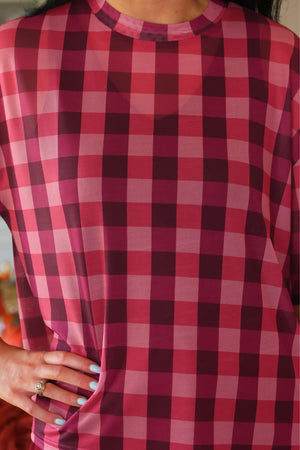 Emma Mesh Tee — Cranberry Gingham