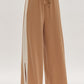 Solid Ribbed Contrast Trim Wide Leg Pants in Camel