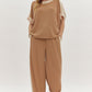 Solid Ribbed Contrast Trim Wide Leg Pants in Camel