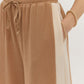 Solid Ribbed Contrast Trim Wide Leg Pants in Camel