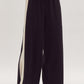 Solid Ribbed Contrast Trim Wide Leg Pants in Black